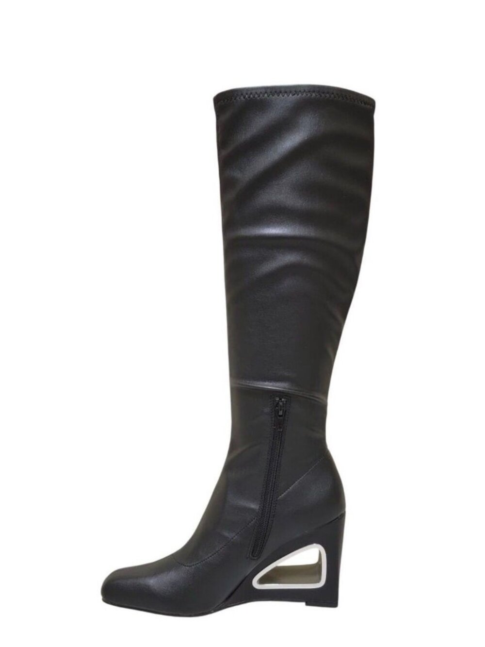 Katy Perry The Hollow Wedge High Boots-Black Leather W(7) Retail $169 - Picture 2 of 4